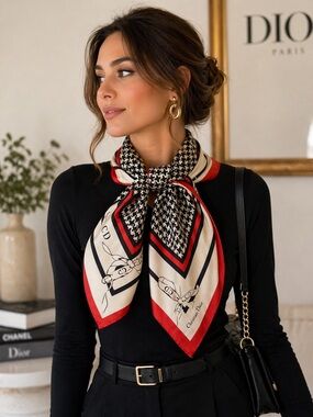 Authenticated Vintage Christian Dior Silk Houndstooth and Bows Scarf Size 30x30*